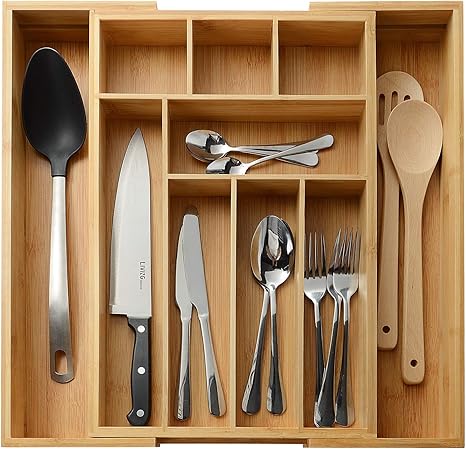 Bamboo Expandable Cutlery Tray Kitchen Utensils Silverware