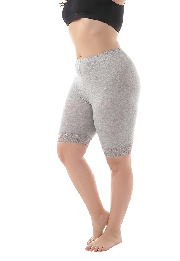 Buy ZERDOCEAN Women's Plus Size Short Leggings with Lace Trim Light