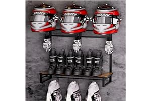 HOYRR Helmet Holder Wall Mount,Motorcycle Helmet Holder,Retro Ironwood Helmets Stand,Exhibition Type Helmets Wall Mount, with Motorcycle Accessories for Men Storage（Large）