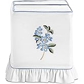 Ridhi Embroidered Blue Floral Premium 400 TC White Cotton Tissue Box Cover with Velcro Closure Soft Decorative Napkin Holder for Kitchen Living Room Dinning Gift for Valentine, Spring, Easter