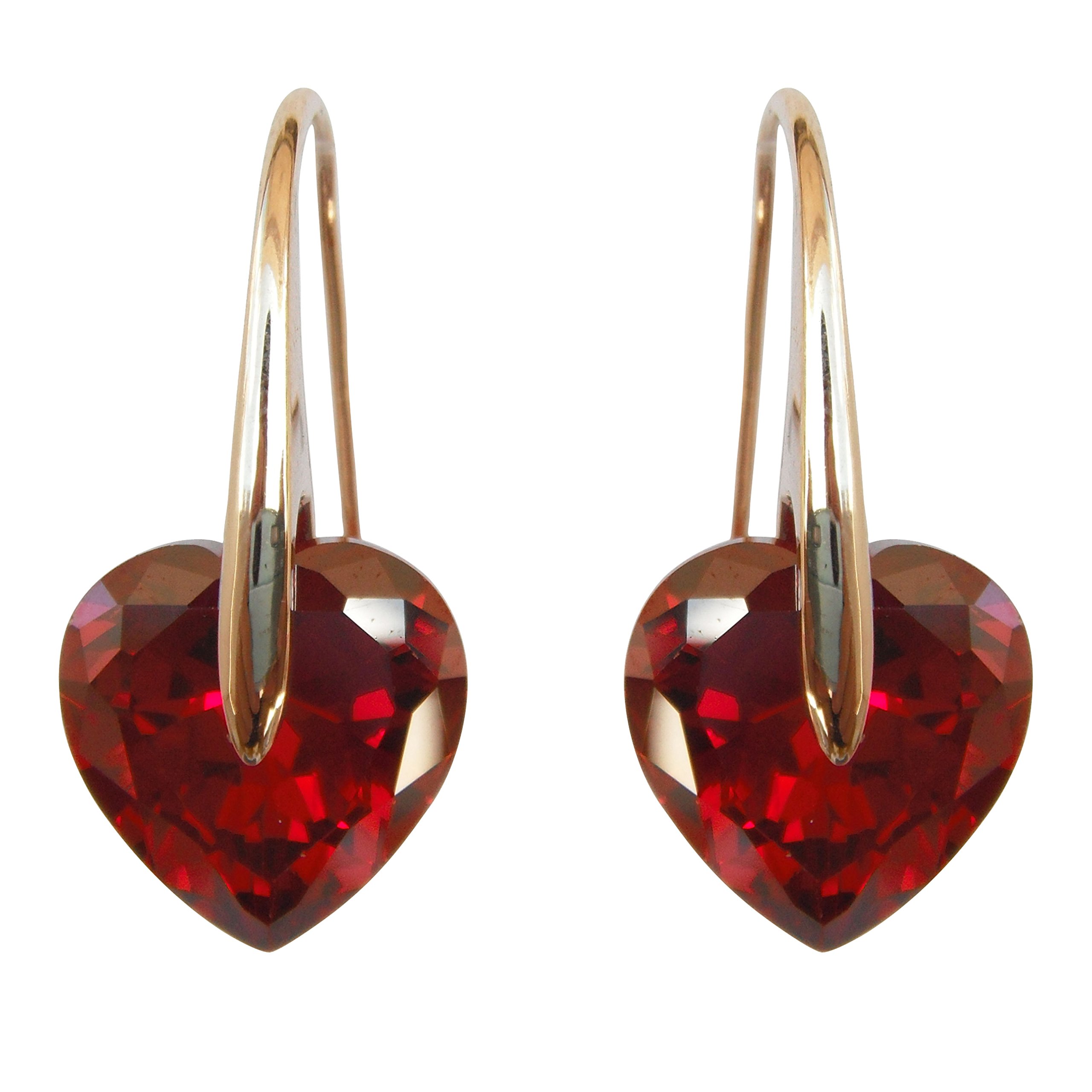 Navachi 18k Yellow Gold Plated Red Heart Zircon Crystal Dangle Drop Az1226e Earrings