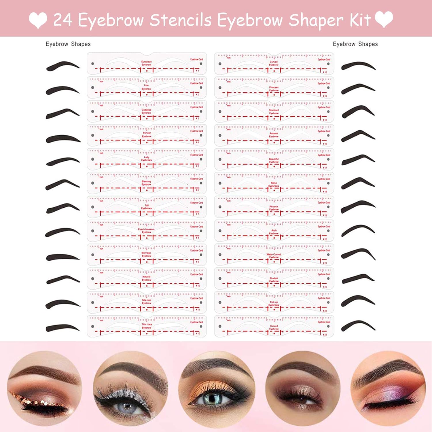 TEUVO Eyebrow Stencil for Beginners 24 Styles Eyebrow Shaper Kit with Eyebrow Brush and Brow Razor Trimmer - Image 3