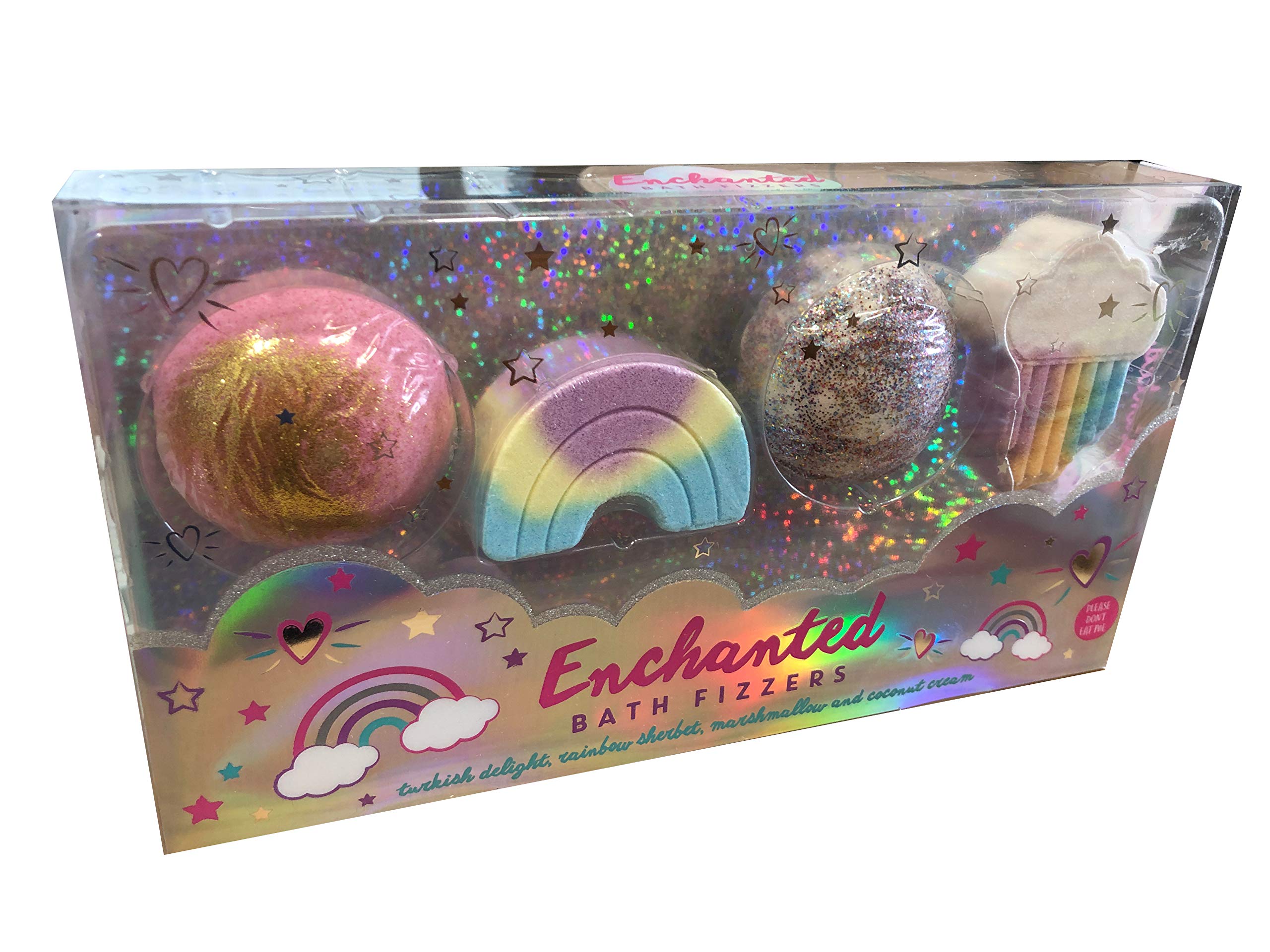 Gift Set of 4 Novelty Bath Bomb Fizzers Kids Fun time (Enchanted Rainbow)