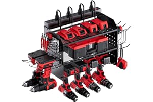 TRZZ Power Tool Organizer Wall Mount, 3-Layer Charging Station with 8 Outlets, 6 Drill Holders and Drill Bit Rack, Efficient and Organized Storage for Garage, Workbench, and Workshop (Black)