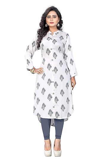 Navabi Export Womens White Color Rayon Fabrics Straight Kurta (VF-KU-117)