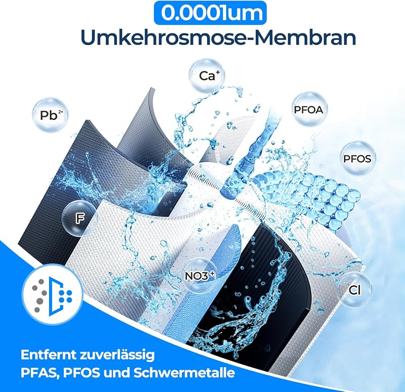 Sistema di filtraggio dell'acqua ad osmosi inversa, 600GPD, sistema ad osmosi inversa, acqua potabile, 8 stadi, sistema osmosi 2,5:1, rapporto di deflusso, RO e acqua filtrata, bianco