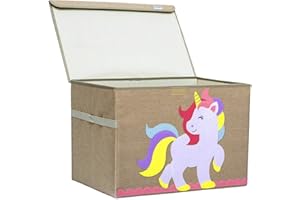 HURRICANE MUNCHKIN Hurricane Tots Large Toy Chest. Canvas Soft Fabric Children Toy Storage Bin Basket with Flip-top Lid. Collapsible Gray Toy Box for Kids, Boys, Girls, Toddler and Baby Nursery Room