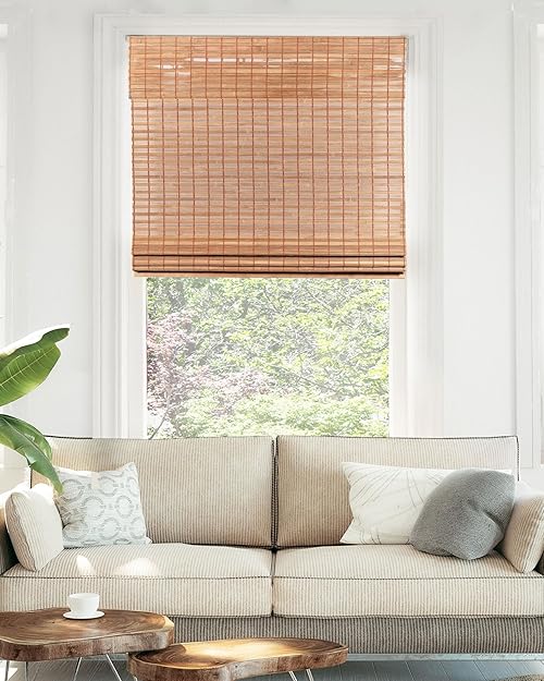 CHICOLOGY Bamboo Roman Shades - Customer Favorite Light Filtering Blinds for Windows, Premium Quality, Ideal for Home, Squirrel Brown, 34" W X 48" H