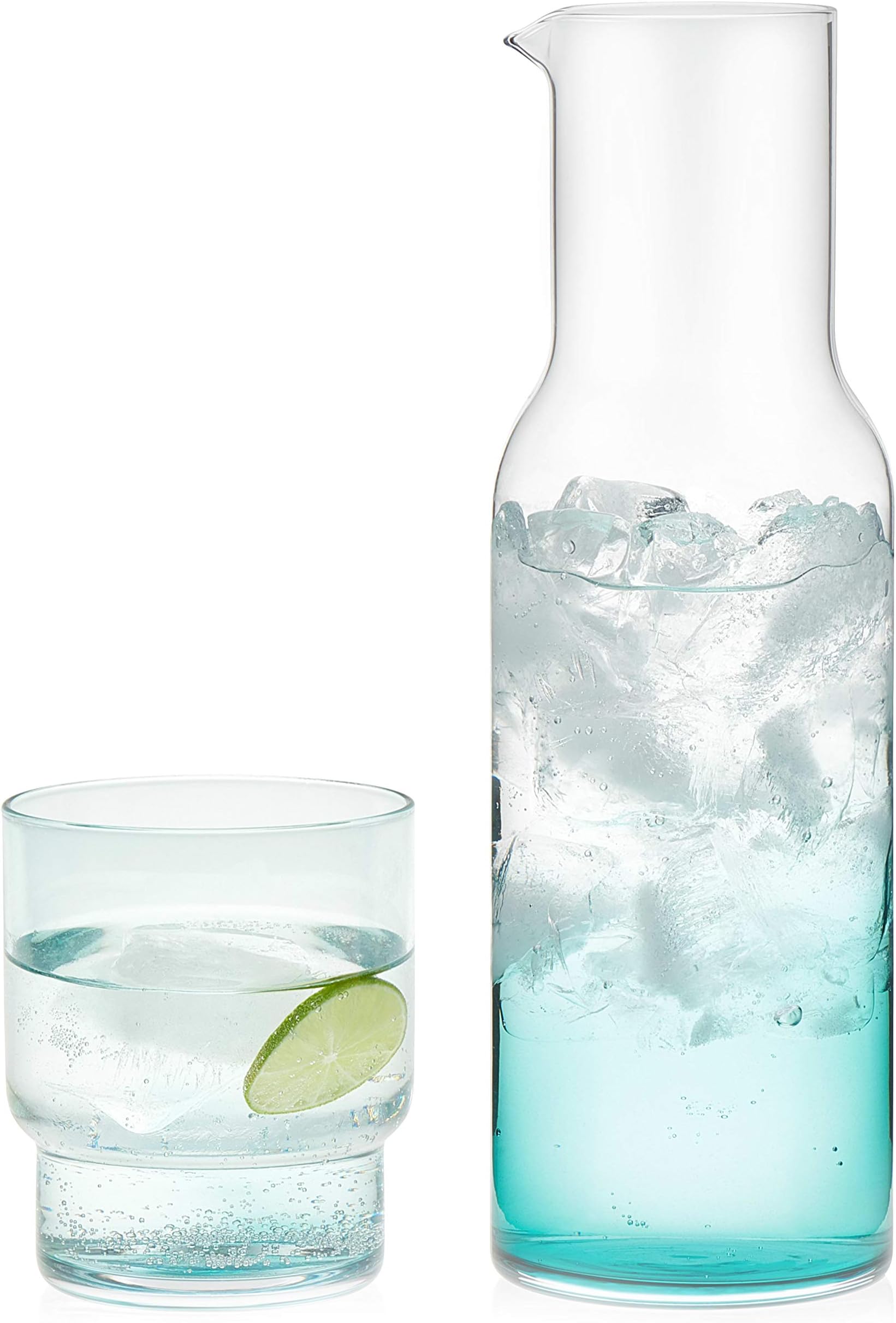 Prologue Libbey Haze Handblown Entertaining Set with 4 Rocks Glasses and Carafe, Blue