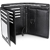 Frentree Men's Trifold Nappa Leather Wallet, 15 Card Slots, RFID Protection, Portrait Format, Black