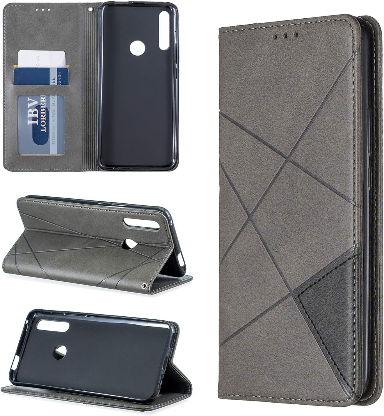 sinogoods For Huawei P Smart Z/ Y9 Prime 2019 Case, Flip Slim Fit Premium PU Leather Case, Stand Wallet Card Case Cover - Gray