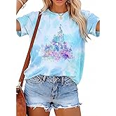 FRYAID Magical Shirt Women Believe in The Magic Tshirt Kingdom Castle Tie Dye Tee Family Holiday Vacation Short Sleeve Tops