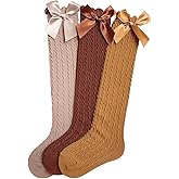 OYOANGLE Girl's 3 Pairs Knee High Socks Bow Cute Over Calf Kids Over knee Stockings