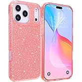 MILPROX Compatible for iPhone 17 Pro Glitter Case 6.3 inch, Stylish Luxury Shiny Sparkle Bling Sparkly Rubber Gel Shell Case Design for Women Girls, Girly Fashion Chic 3 Layers Bumper Cover - Pink