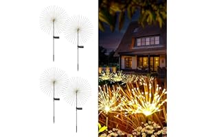 Galavasen Solar Fireworks Lights for Outside, 150LED 8 Modes Fireworks Solar Lights Outdoor, Fairy Garden Flowers Lights for Yard Pathway Wedding Party Christmas Diwali Garden Decor 4Pack (Warm White)