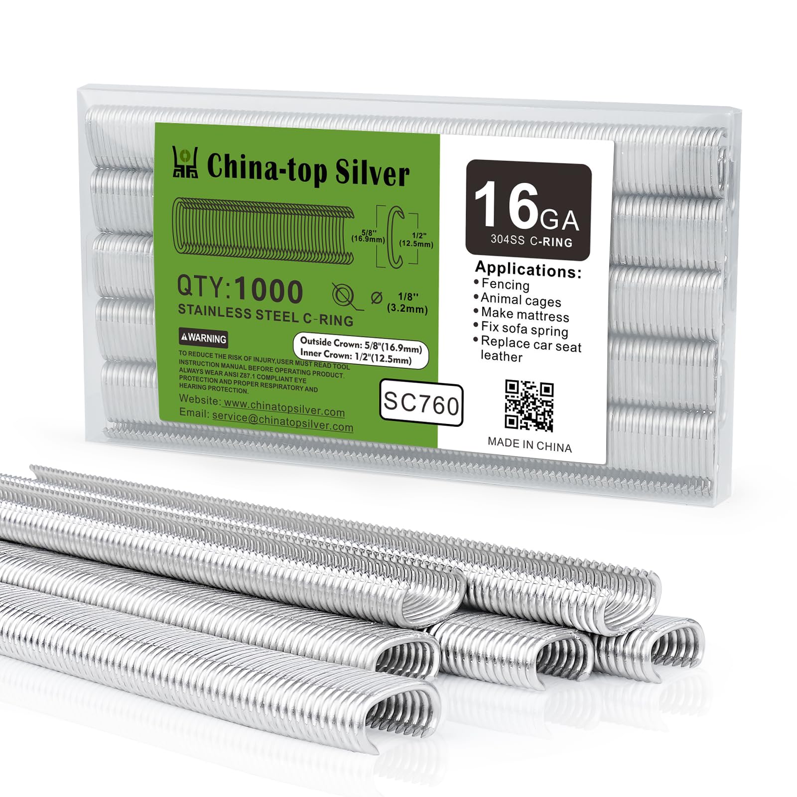 China-top Silver 16 Gauge 304 Stainless Steel Hog Ring Staples, 12.5mm Crown, 1000PCS/Pack, Wire Fencing Staples for Wire Cages, Fencing, Fastening