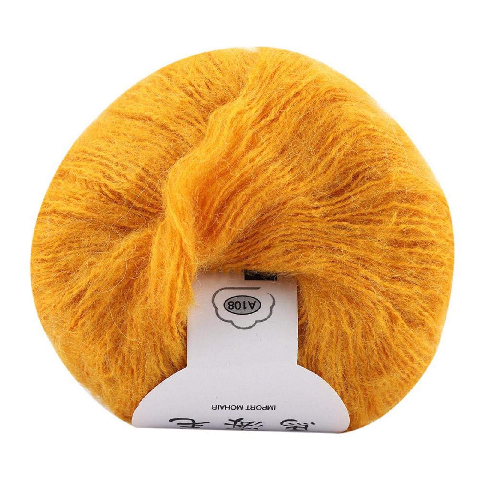 Tomotato Mohair Wool Yarn, Soft Angora Knitting, Long Mohair Pashm, DIY Shawl Scarf, Crochet Thread Supplies (Yellow)