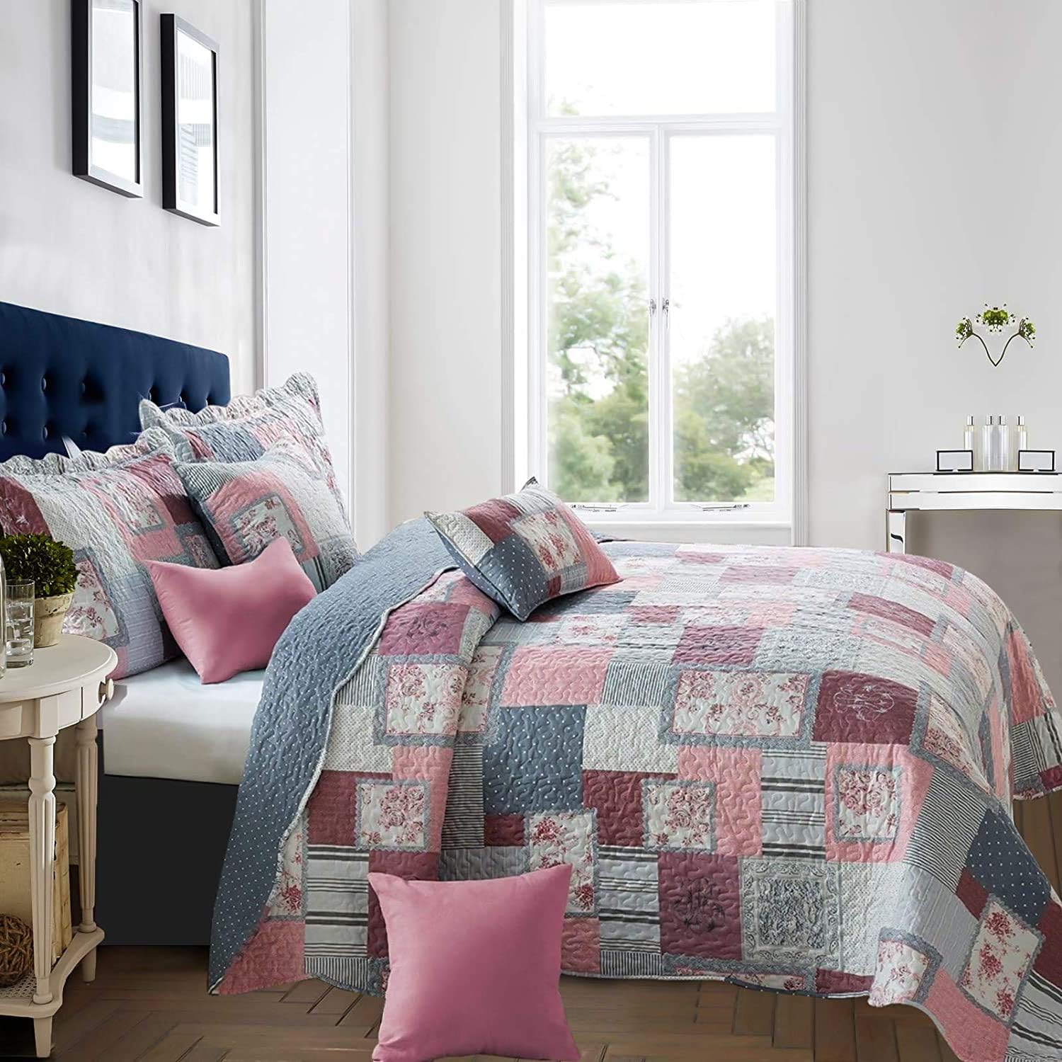 B&B Double Quilt Coverlet Reversible 100 Cotton Quilted Bedspread