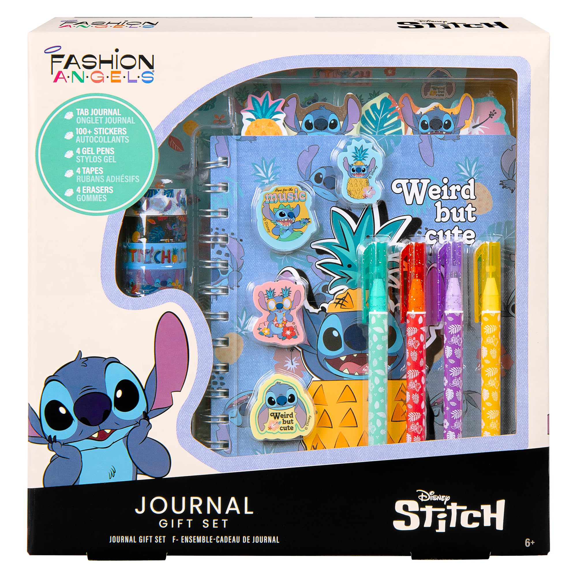 Fashion Angels Disney Stitch Journal Gift Set, Includes Journal, Stickers, Gel Pens, Erasers & Rolls of Tape, Ideal & Cute Stationery Set for Kids & Teens