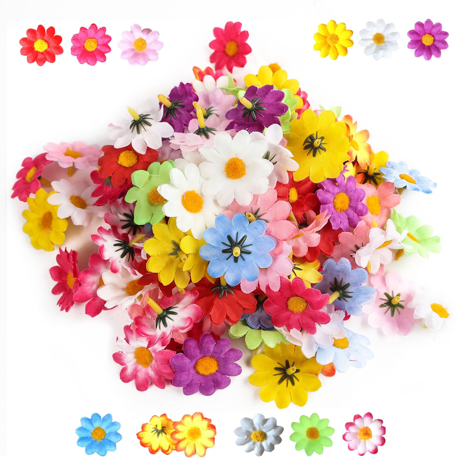 FENGQQKJ 120 Pcs Craft Flowers Artificial Daisy Flowers Heads Artificial Fake Flower Heads Fake Fabric Floral Head Petals Decor Decorative Artificial Silk Flowers for Crafts DIY