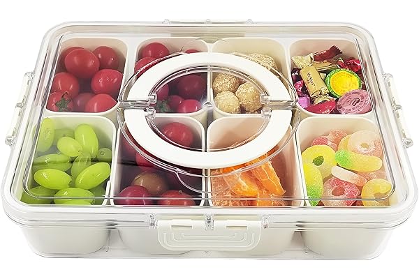 KocelFir Snack Box Container, Divided Serving Tray with Lid and Handle Snackle Box Container, Snack Organizer for Adults Fruit Tray, Veggie Tray, Perfect for Party, Entertaining