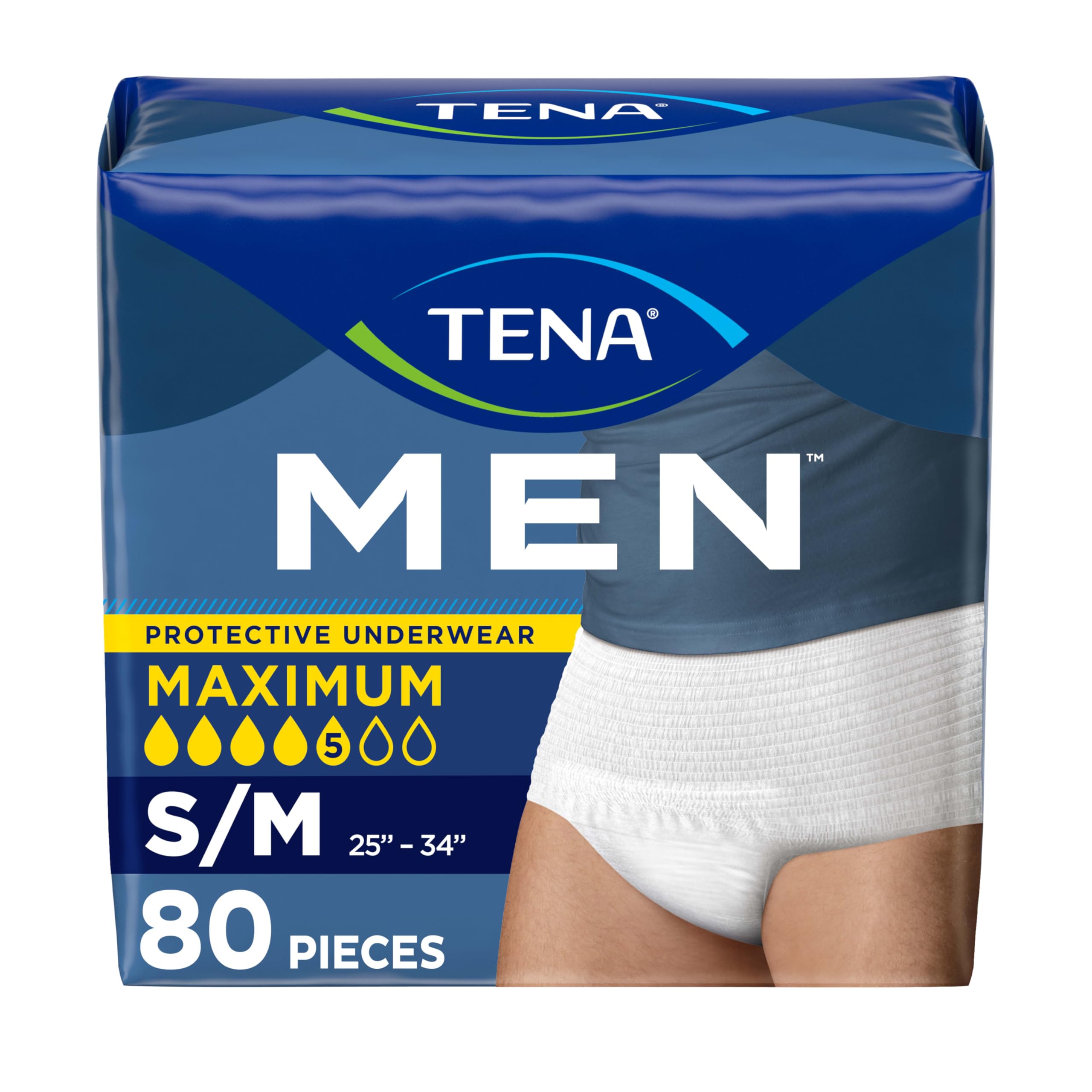 Photo 1 of Tena Protective Adult Incontinence Underwear for Men, Maximum, S/M, 80 Count (Waist Size 25in-34in)