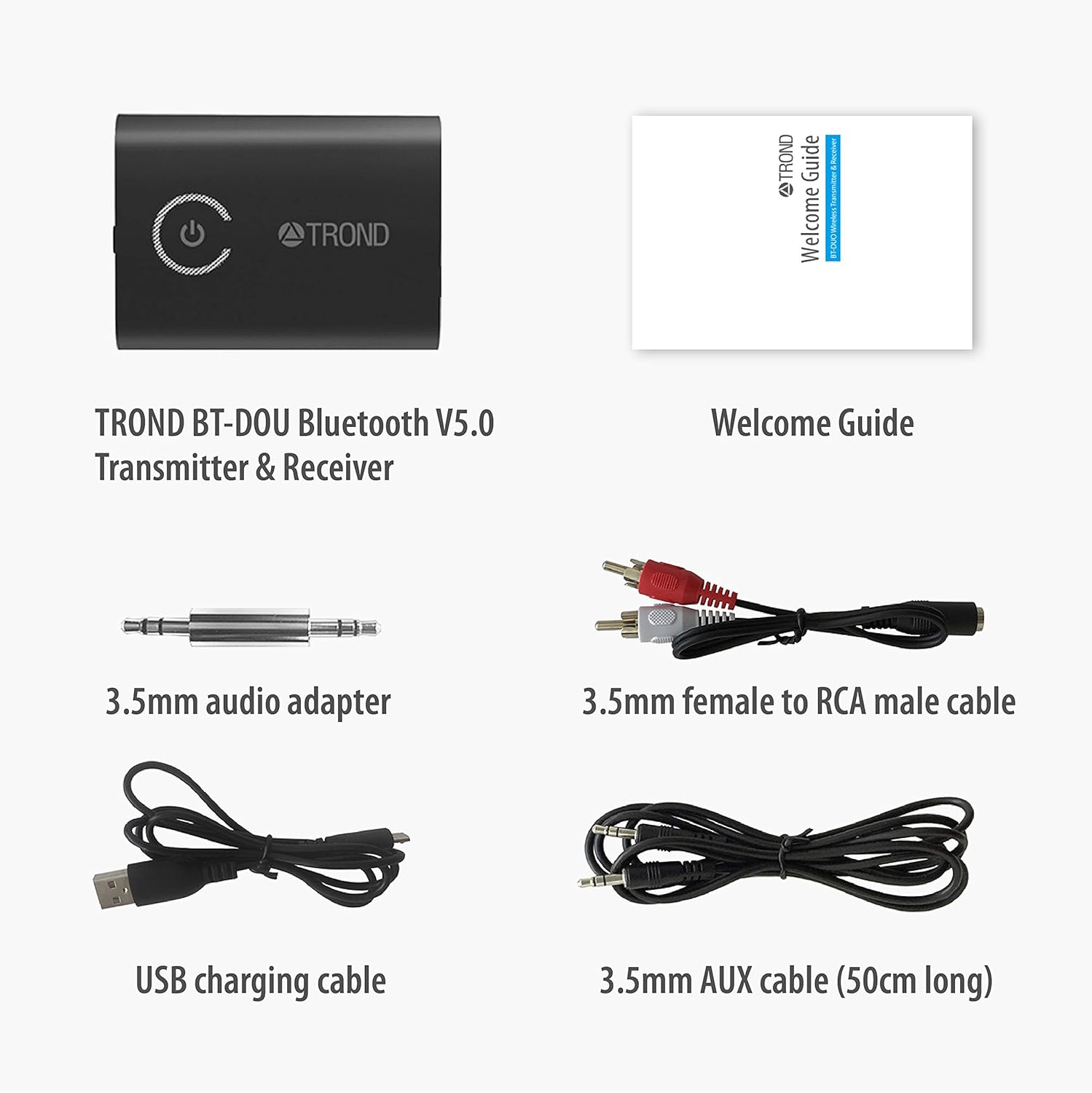TROND Bluetooth V5.0 Transmitter Receiver for TV PC iPod, 2-in-1 Wireless 3.5mm Adapter (AptX Low Latency, Pair with 2 Bluetooth Headphones Simultaneously): Electronics