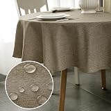 WELTRXE Round Table Cloth 180cm Dark Linen Faux Linen Water Resistant view 2