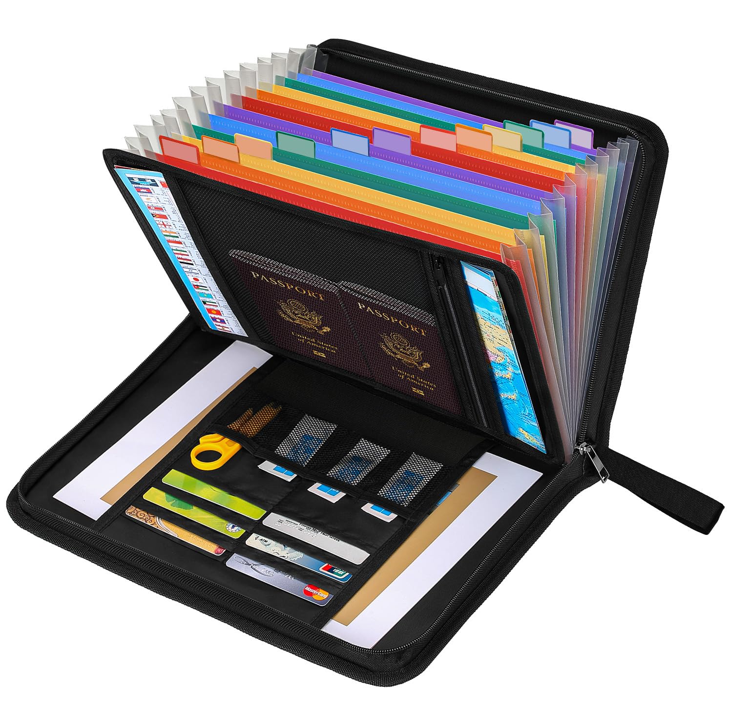 Vanulee 5300℉ Fireproof Document Folder,Waterproof Fire Proof Document Bag with 13 Pockets Accordion Folder, Portable File Organiser A4 Paper Storage Box with Handle and Labels, Coloured