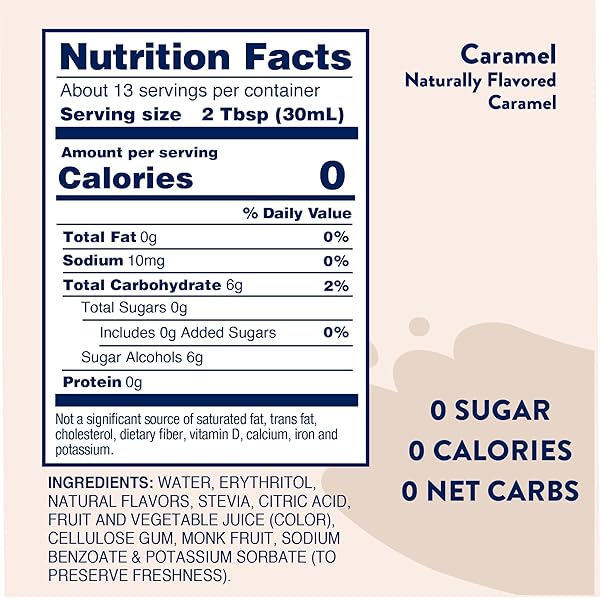 JORDAN’S SKINNY MIXES SUGAR FREE COFFEE SYRUP, CARAMEL COFFEE FLAVORING SYRUP, NATURALLY SWEETENED ZERO CALORIE DRINK MIX, LATTES, BAKING, PROTEIN SHAKE OR COCKTAIL, DAIRY & GLUTEN FREE, 12.7 FL OZ