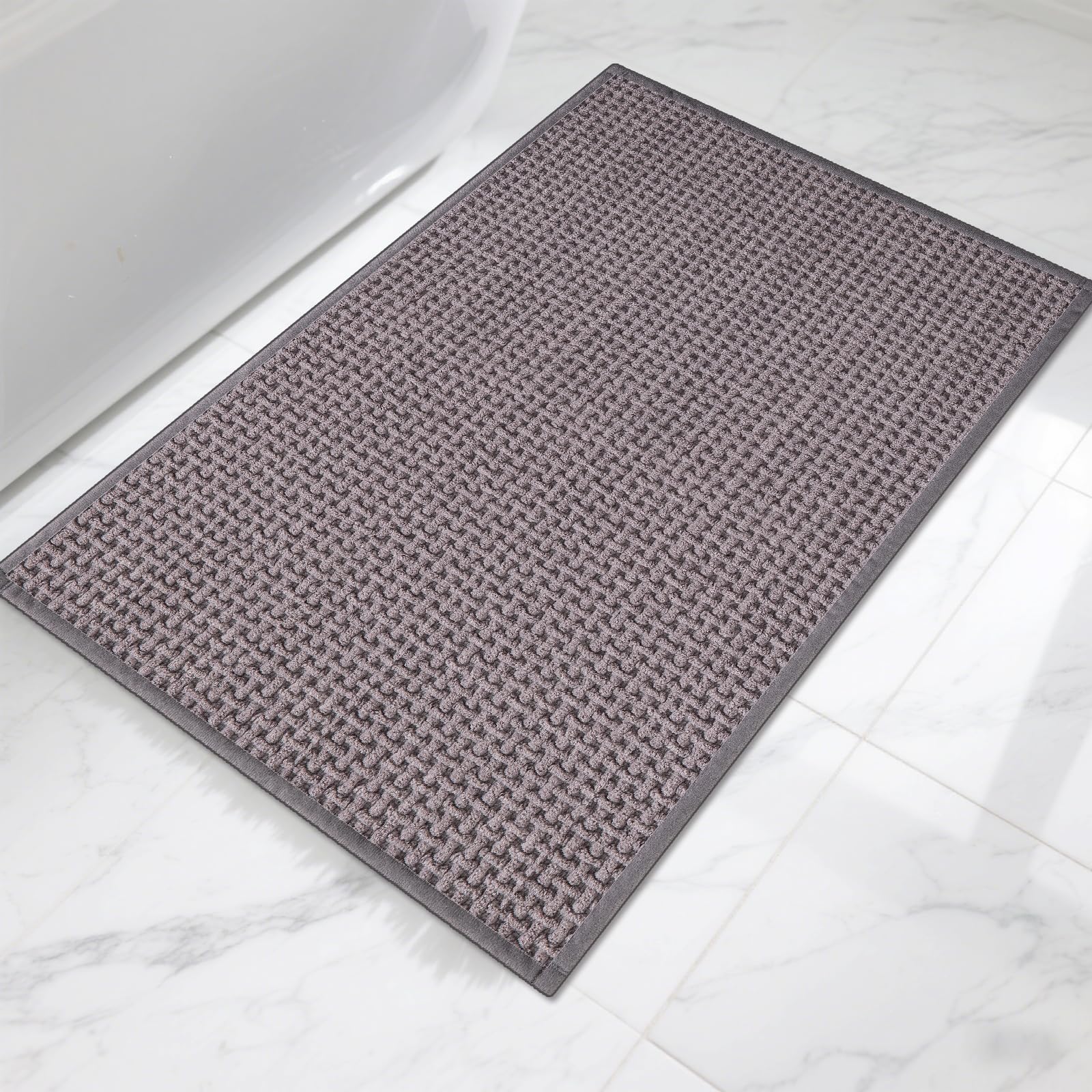 Photo 1 of Bathroom Rugs Non Slip Washable, Super Absorbent Thin Bath Mat for Small Quick Dry Low Pile Bathroom Rug, (Light Gray, 24?x16?)