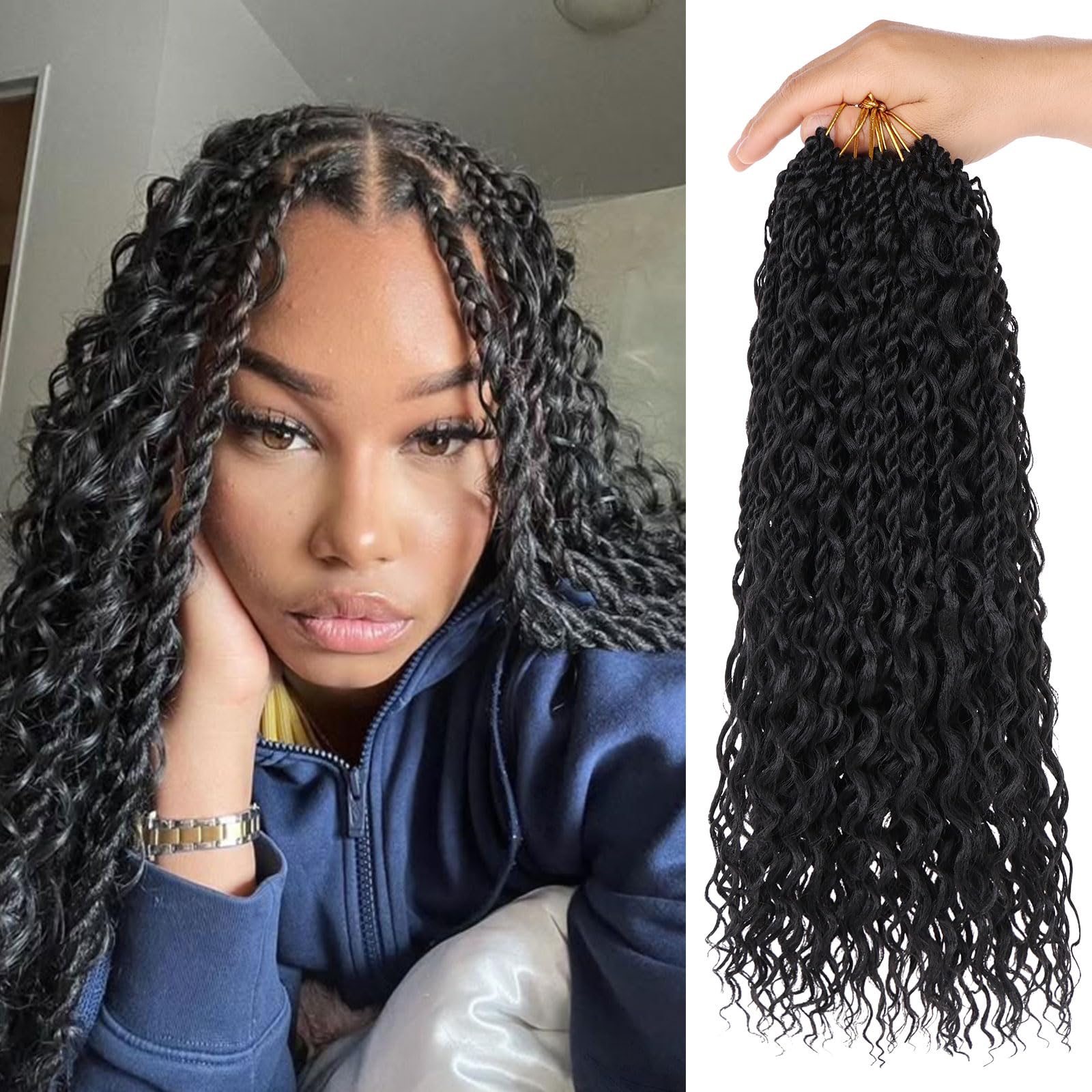 Photo 1 of ZRQ 9 Packs Senegalese Twist Crochet Hair Boho Island Twist Crochet Black Hair 14 Inch Pre Looped Synthetic Braiding Hair with Curly Ends for Black Women