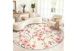 Cherry Blossom Round Kitchen Rug, Japanese Round Rug 3ft, Romantic Spring Small Circle Carpet, Washable Rugs for Boys Bedroom