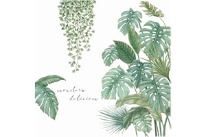 2 Sheets Giant Tropical Leaves Hanging Tree Vine Wall Decals 35.43" x 11.81" Nature Green Plants Palm Leaf Wall Stickers Glas