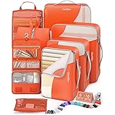 8 Set Packing Cubes for Travel, Anti-Tearing Suitcase Organizer for Luggage with Shoe & Hanging Toiletry Bag,Gifts for Women Mom,OlarHike Vacation Essentials & Accessories for Cruise Ship,Orange