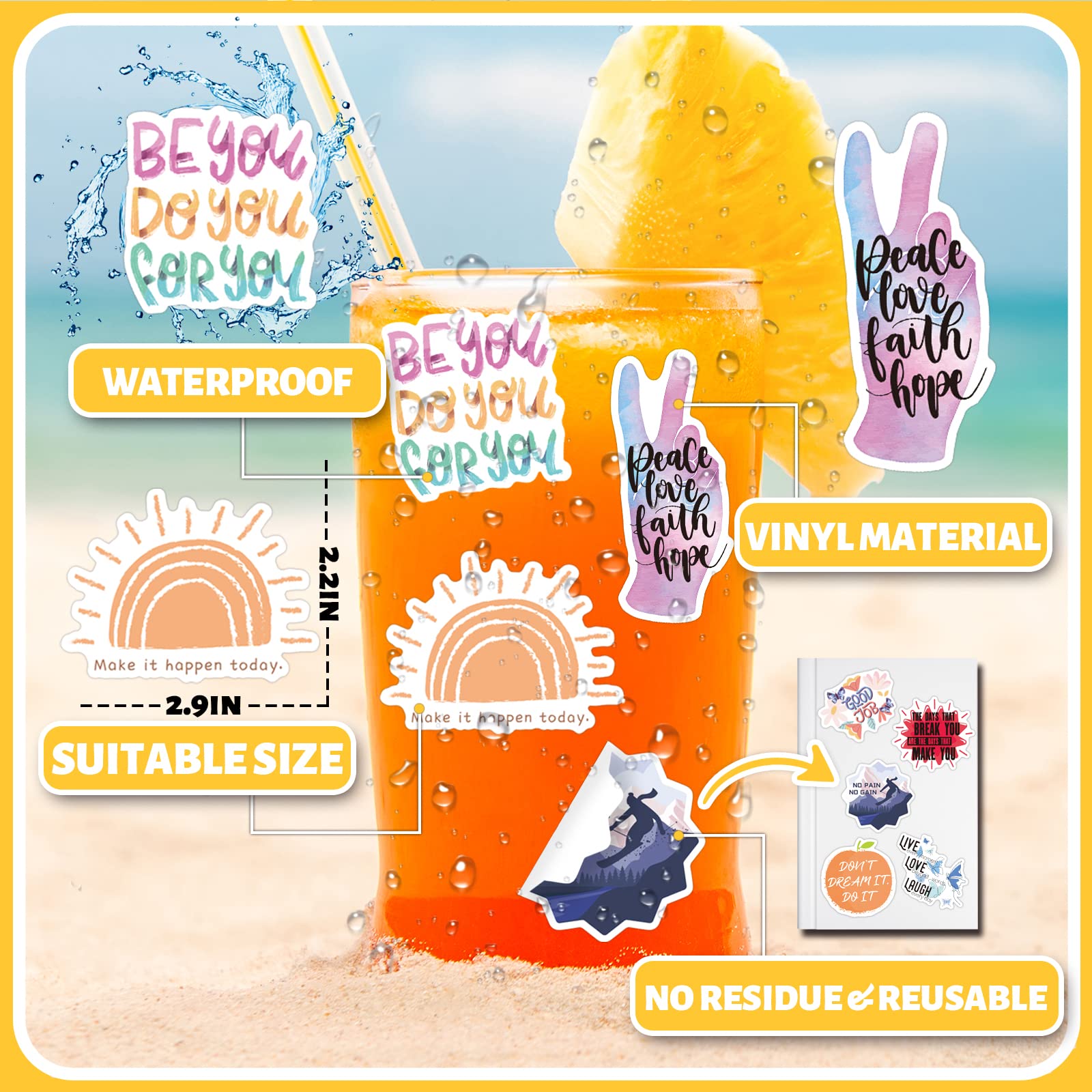 200PCS Motivational Stickers for Adults, Inspirational Water Bottle Stickers for Kids Teachers, Positives Scrapbook Sticker for Journaling Vision Board Waterproof Vinyl Decals for Helmet