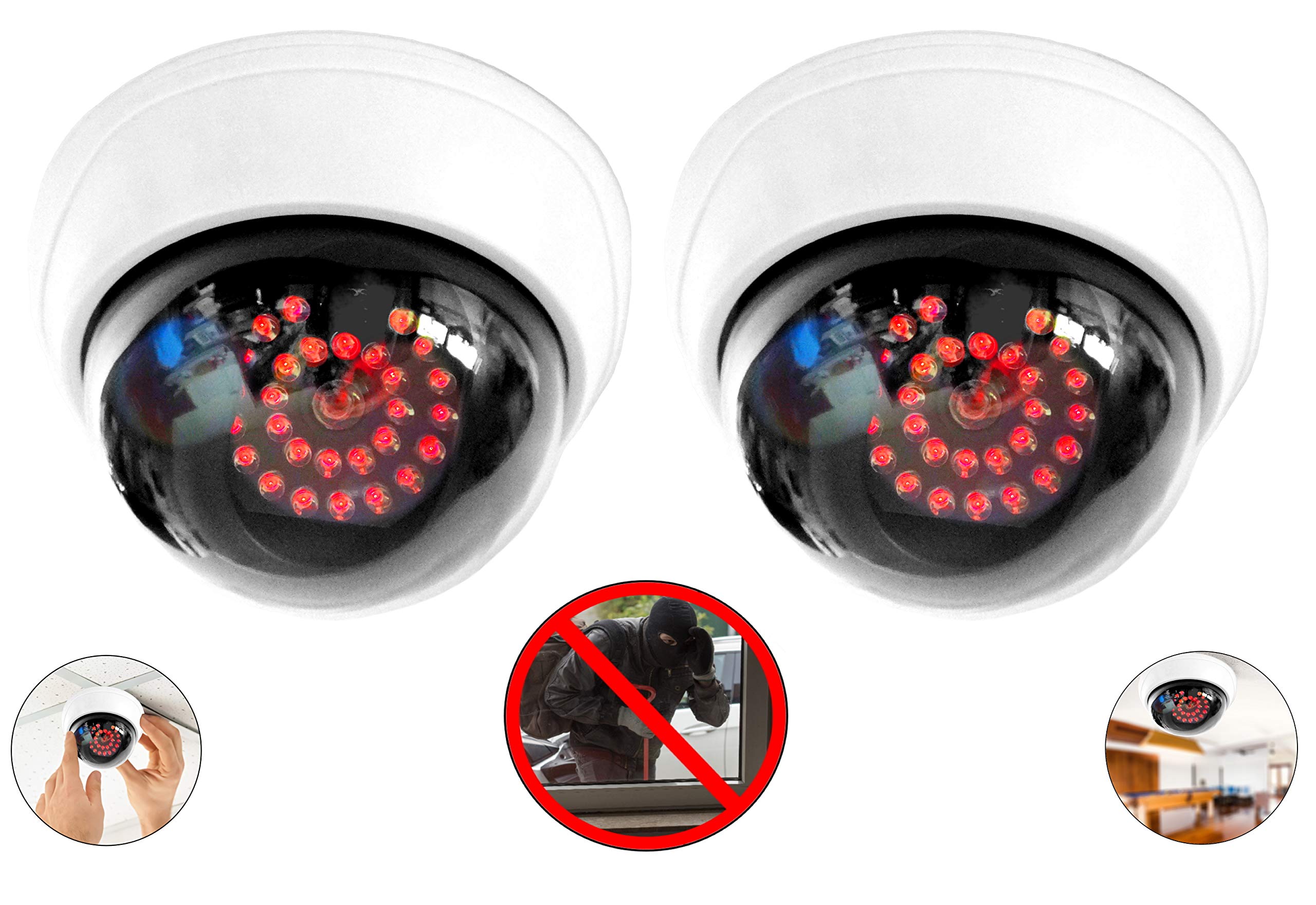 2 x Professional Dummy Dome Cameras with 25 LED IR Steel Camera Dummy with Lens Video Surveillance Goods Security