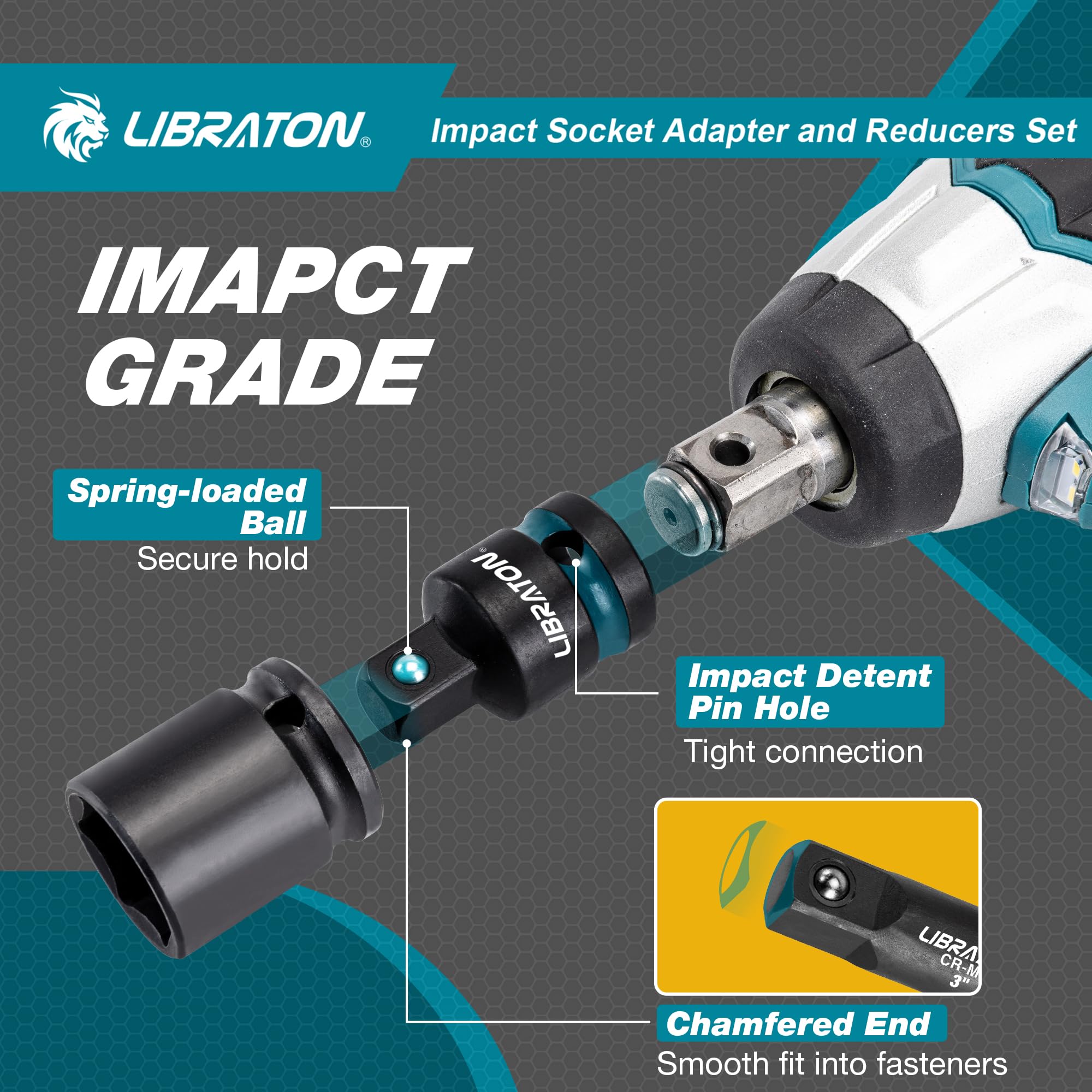 LIBRATON 11tlg Schlag-Steckschlüssel-Adapter, Reduzierset Stecknuss Adapter 4