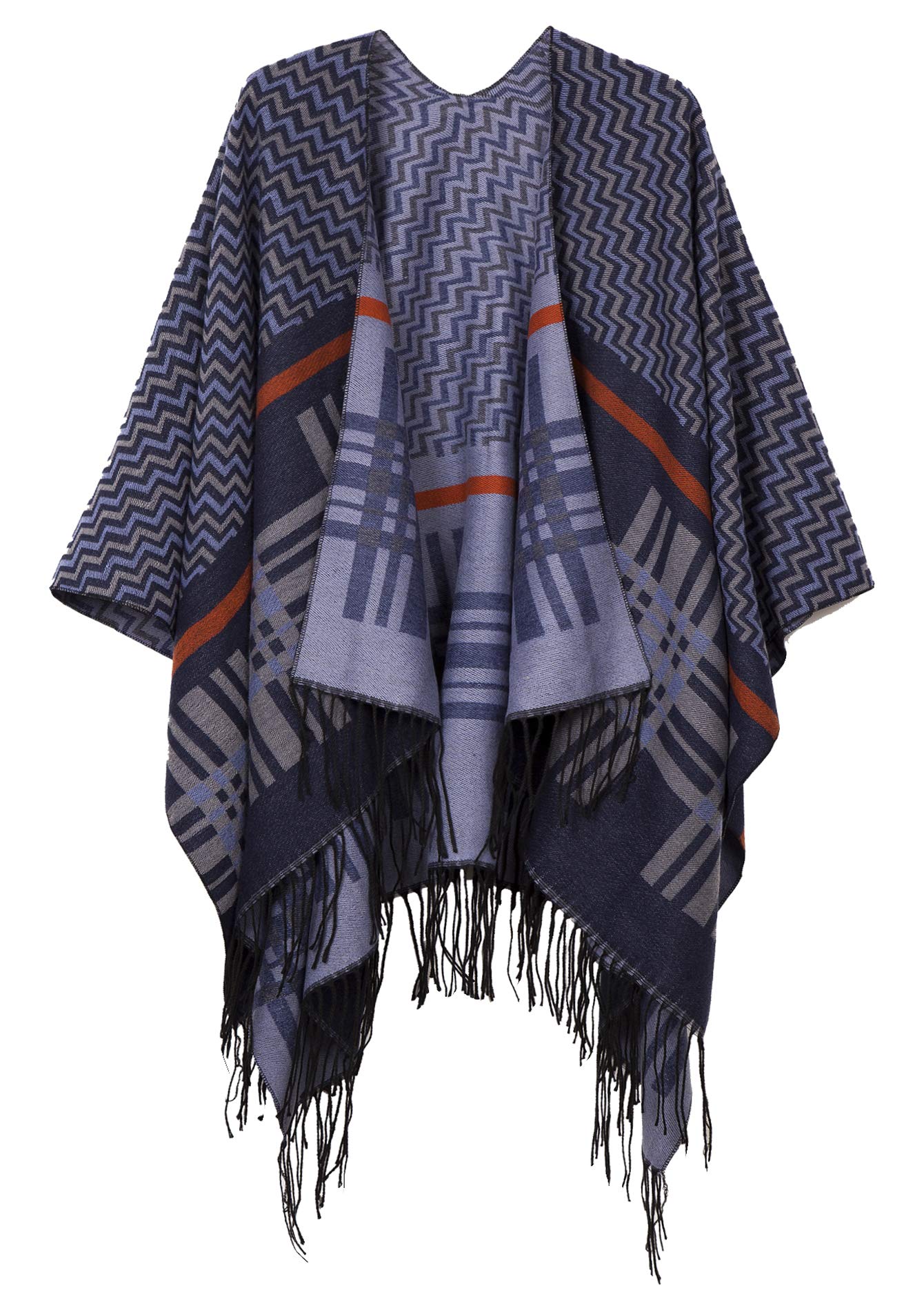 Urban CoCo Women's Printed Tassel Open front Poncho Cape Cardigan Wrap Shawl