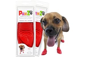 PROTEX PAWZ PawZ Rubber Dog Boots for Small Paws - All-Weather Waterproof Dog Shoes, Anti-Slip Traction for Rain, Snow, Mud & Hot Pavement - Pull-On Dog Booties, Red - Small (2"-2.5") - Pack of 24