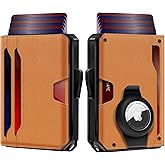 AirTag Wallet for Men RFID Technology Credit Card Holder with Money Clip Slim Smart Pop Up Minimalist Wallet for Apple AirTag (No Airtag Included)(Brown)