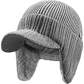 SEEK SURE Winter Hat with Visor Warm Fleece Lined Ear Protection Beanie with Brim Knit Cuff Cap for The Cold Weather, XL/XXL