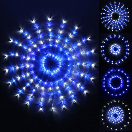 160 Blue White Led Chasing Circular Web Window Curtain Net
