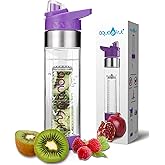 NEW AquaFrut Bottom Loading Fruit Infuser Water Bottle - BPA Free Tritan Plastic - Leak Proof - 24 OZ - Infusion Recipe eBook (Purple)