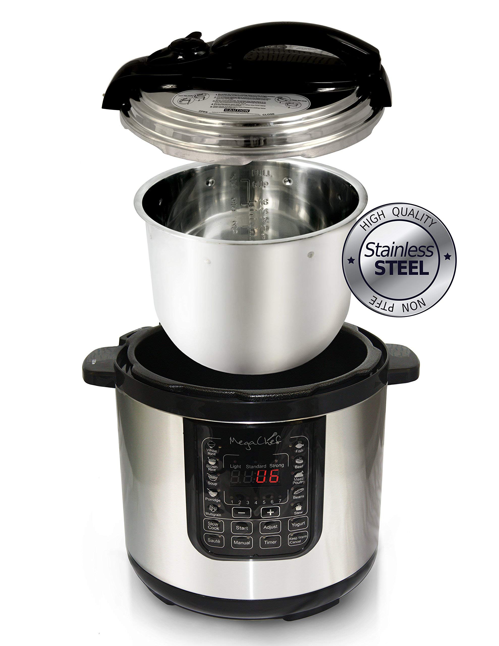 MegaChef MCPR120A 8 Quart Digital Pressure Cooker with 13 Pre-Set Multi Function Features