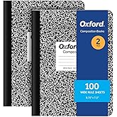 Oxford Composition Notebooks, 9-3/4 x 7-1/2 Inch School Journals, Wide Ruled Paper, Black Marble Covers, 100 Sheets per Book, 2 Pack (1002516)