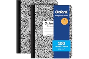 Oxford Composition Notebooks, 9-3/4 x 7-1/2 Inch School Journals, Wide Ruled Paper, Black Marble Covers, 100 Sheets per Book, 2 Pack (1002516)