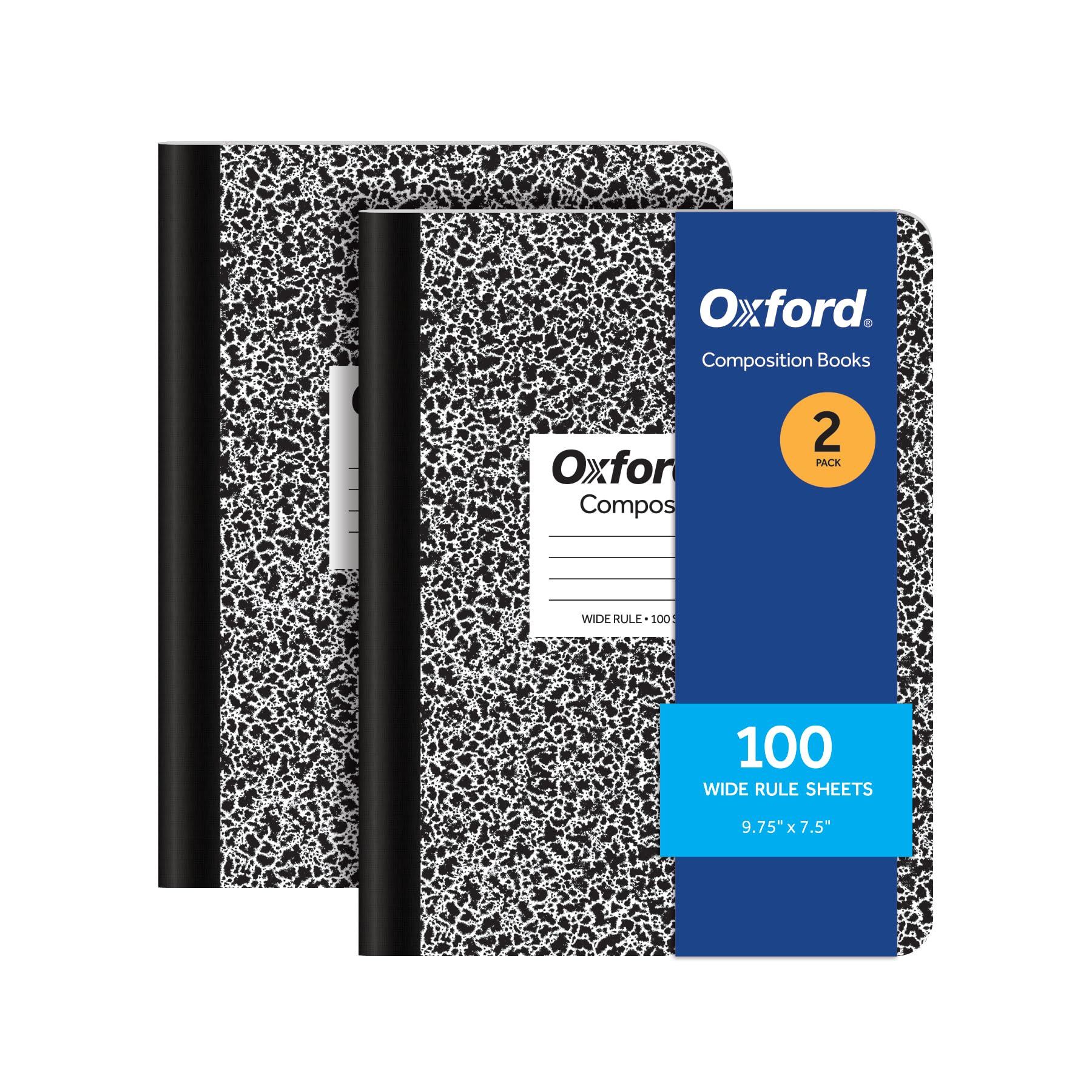Photo 1 of Oxford Composition Notebooks, 9-3/4 x 7-1/2 Inch School Journals, Wide Ruled Paper, Black Marble Covers, 100 Sheets per Book, 2 Pack (1002516)