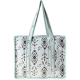 Third Eye Export 100% Cotton Quilted Tote Bag 18x16– Large Zipper Beach Bag & Travel Bag Green Purse Reusable Grocery Bags