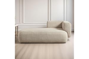 KHSDJSRUY Modern Chaise Lounge Chair Indoor Cloud Chaise Lounge Sofa Small Chaise Couches 64.2 x 33.1Inches Living Room Bedroom Office (Left Hand, Boucle Camel)